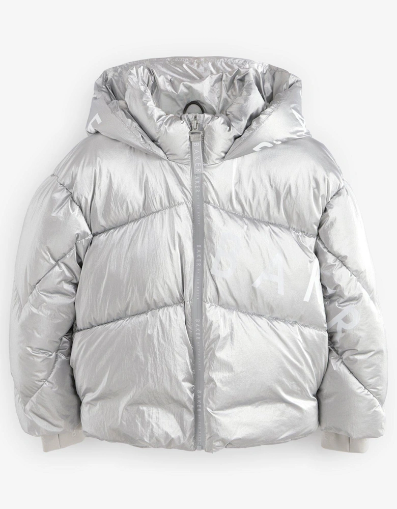 Older Girls Short Padded Coat - Silver