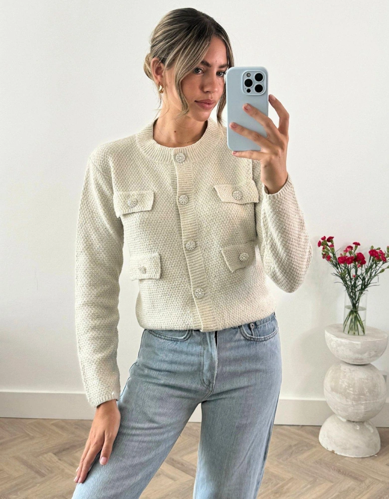 Textured Knitted Cardigan - Cream