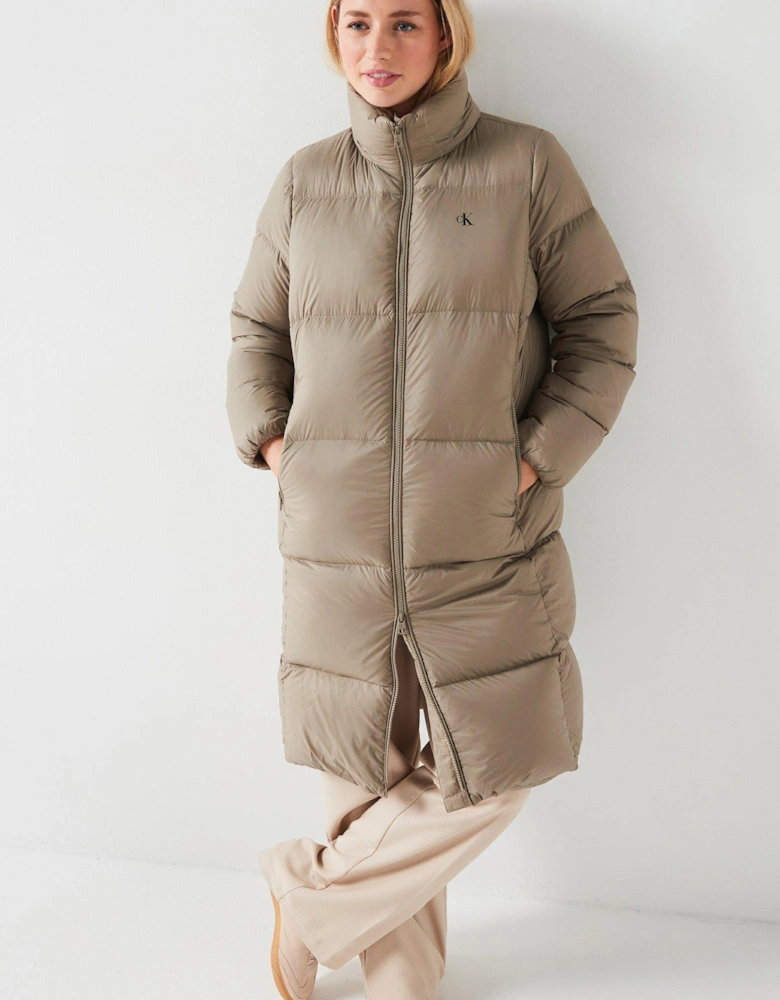 Down Maxi Length Padded Jacket - Beige