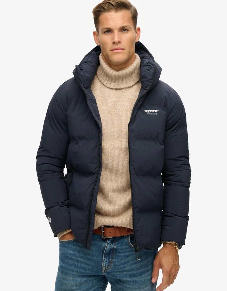 Code Hooded Boxy Padded Jacket - Navy