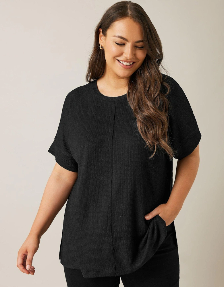 Textured Seam Detail Top - Black