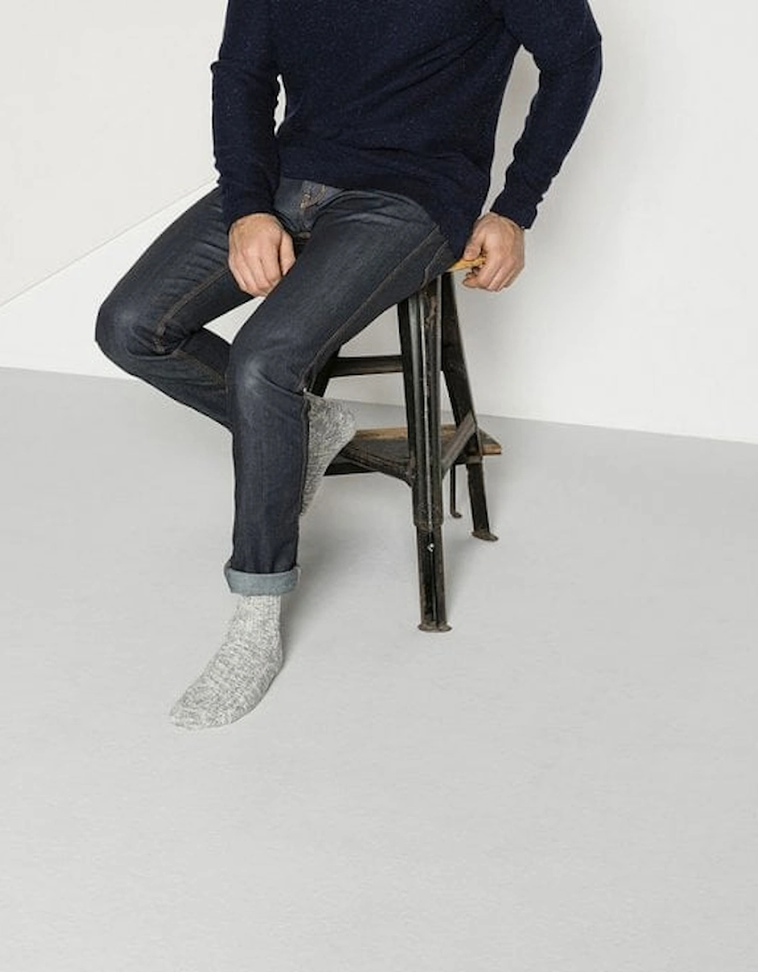Cotton Slub Boot Socks, Grey/white
