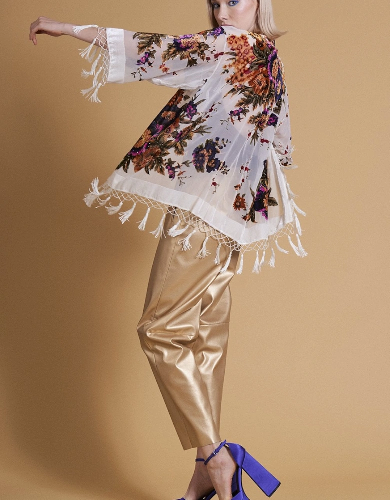 White Vintage Silk Devore Kimono Jacket