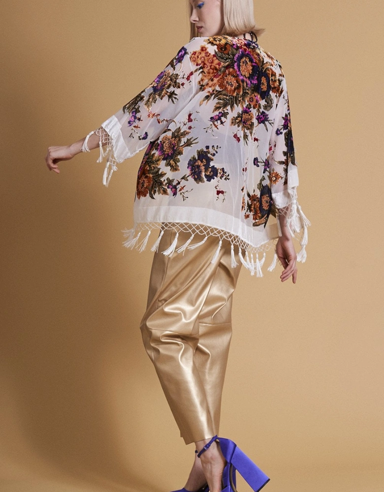 White Vintage Silk Devore Kimono Jacket