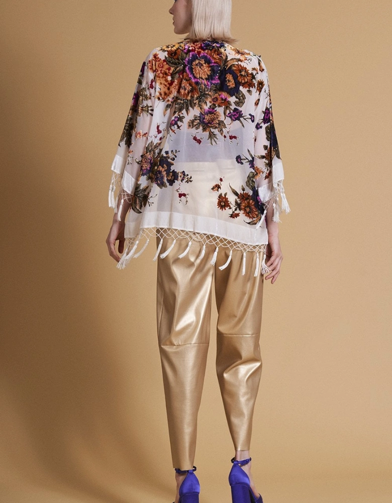 White Vintage Silk Devore Kimono Jacket