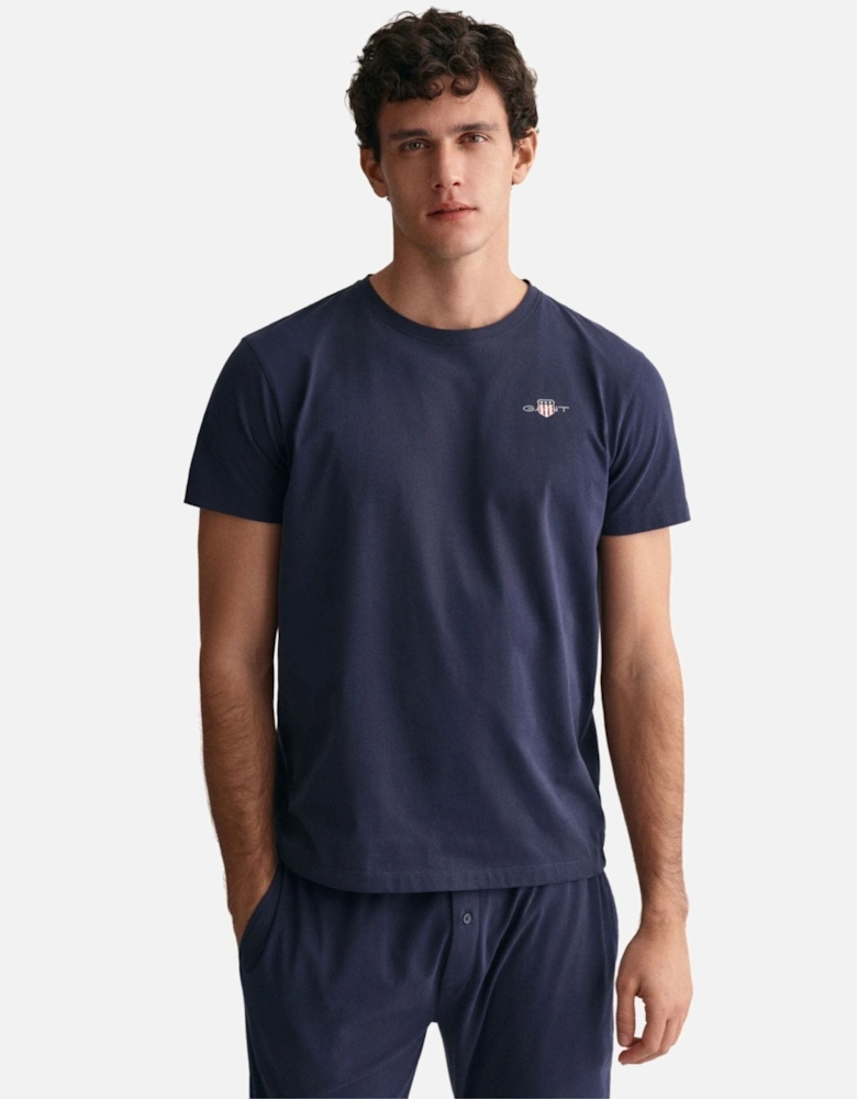 Shield Logo Jersey Pyjama T-Shirt, Navy