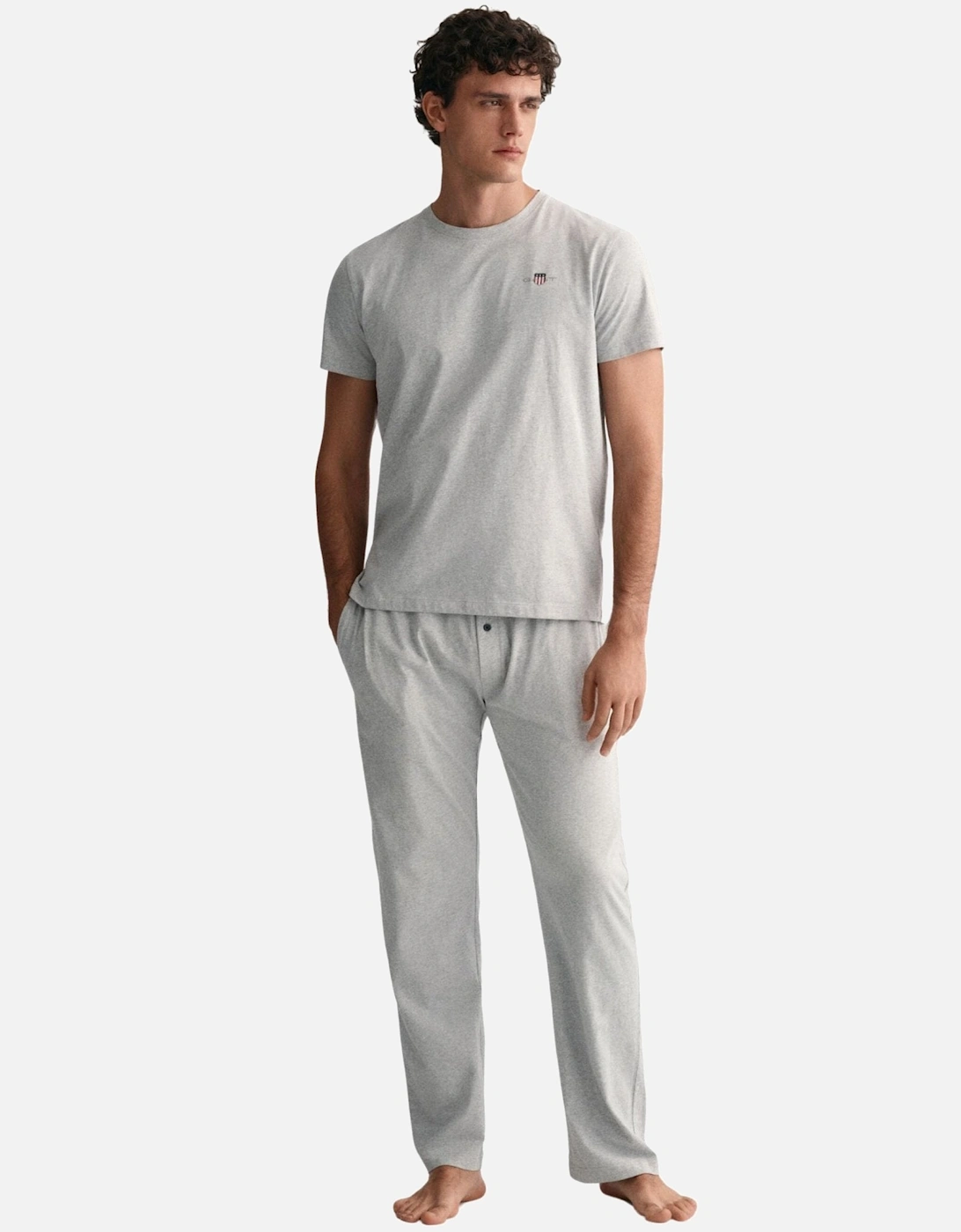 Shield Logo Jersey Pyjama T-Shirt, Light Grey Melange