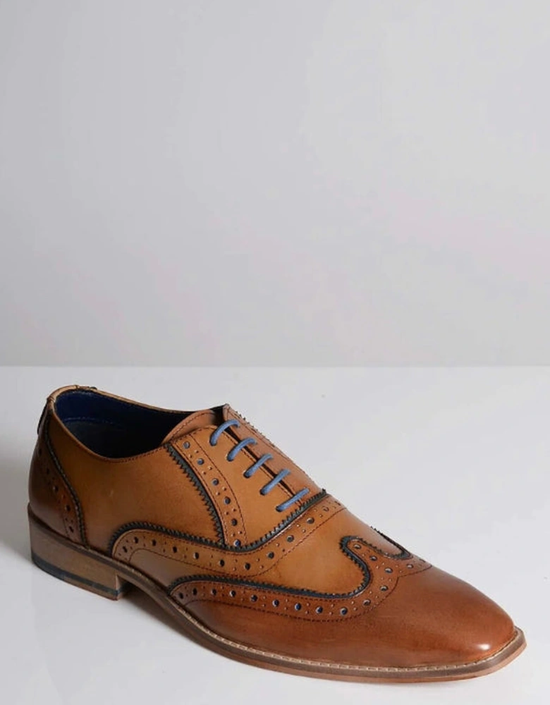 Marco Leather Wingtip Oxford Brogue Shoe - Tan Navy