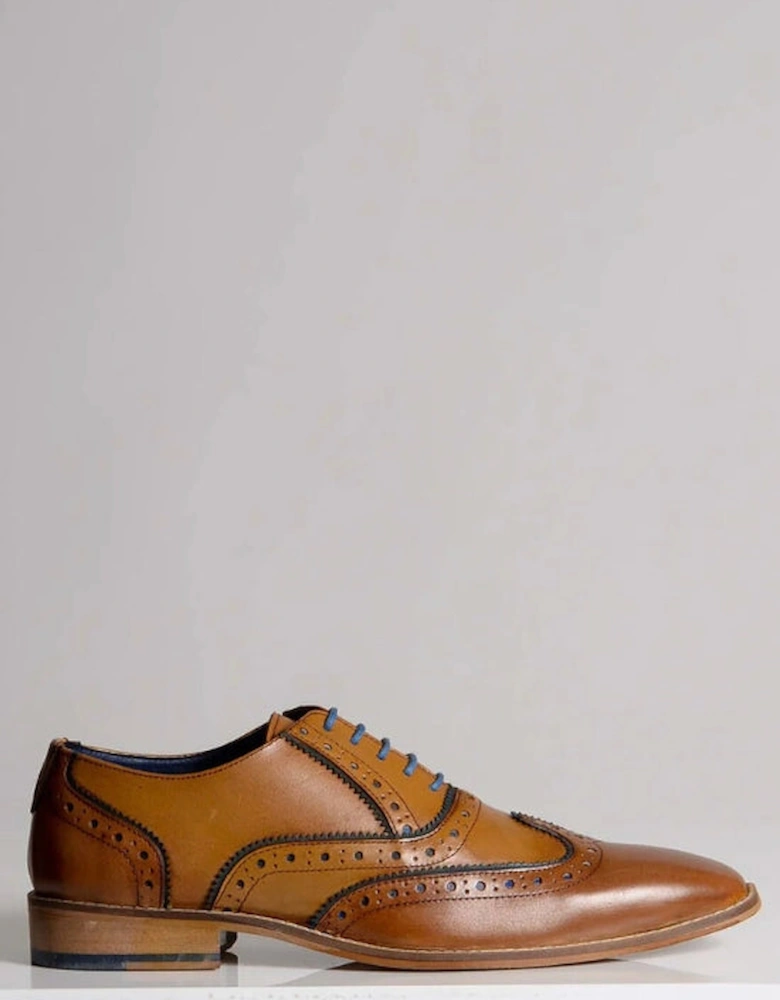 Marco Leather Wingtip Oxford Brogue Shoe - Tan Navy