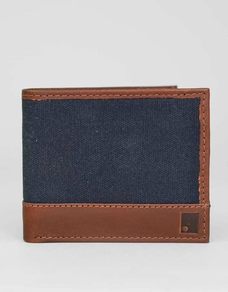 Leather & Waxed Canvas Wallet - Navy
