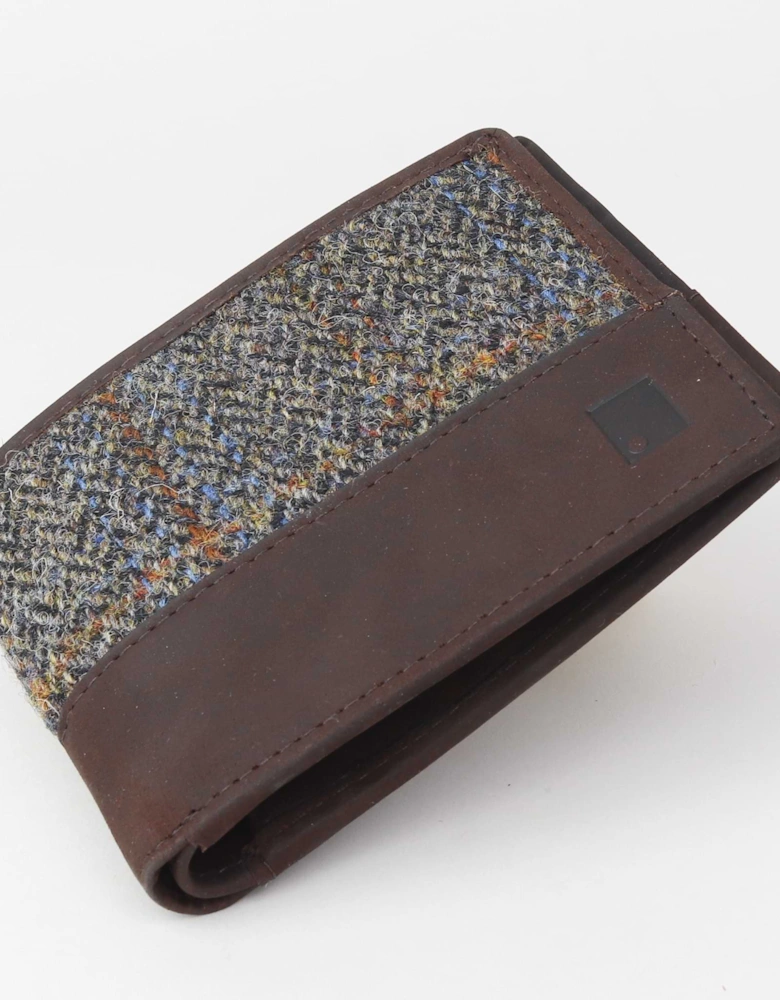 Premium Leather & Harris Tweed Wallet - Brown