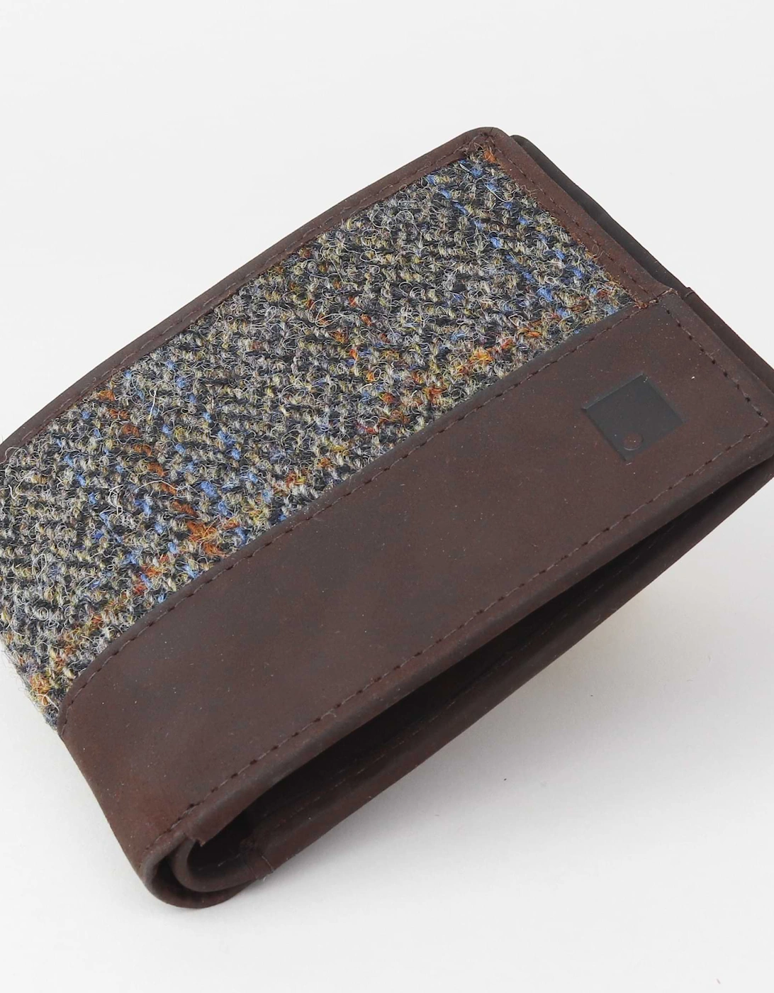 Premium Leather & Harris Tweed Wallet - Brown