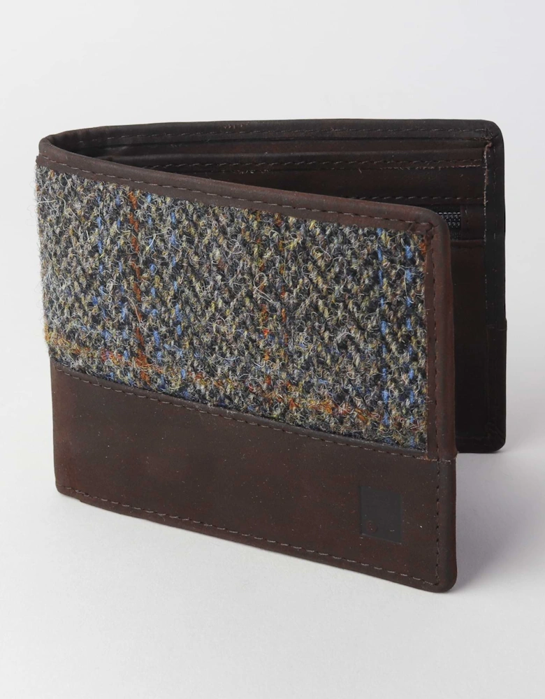 Premium Leather & Harris Tweed Wallet - Brown