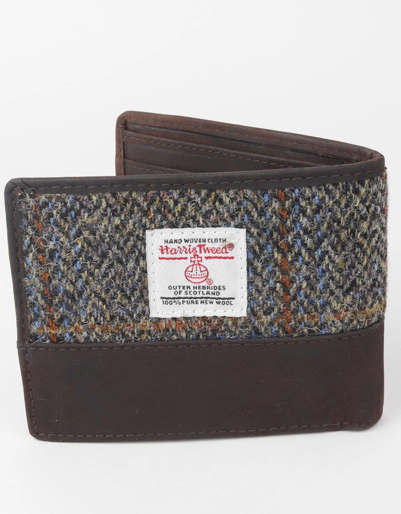 Premium Leather & Harris Tweed Wallet - Brown