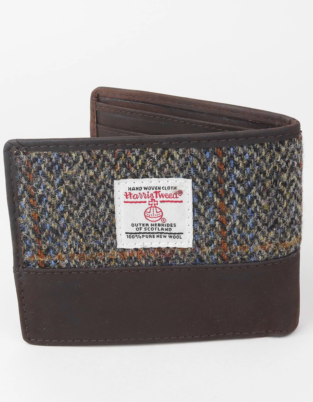 Premium Leather & Harris Tweed Wallet - Brown