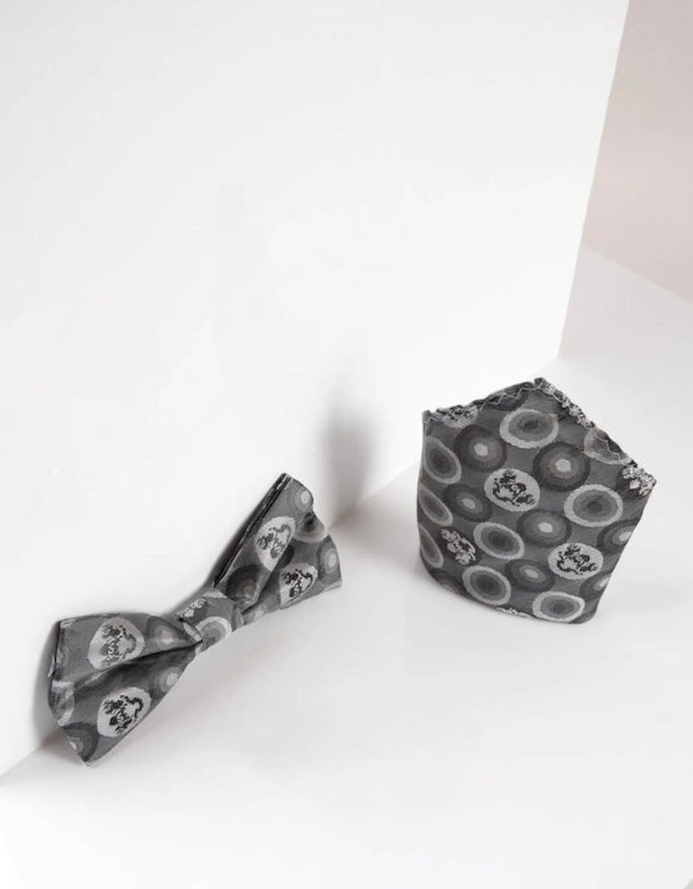 Bubbles Bow Tie & Pocket Square Set - Grey