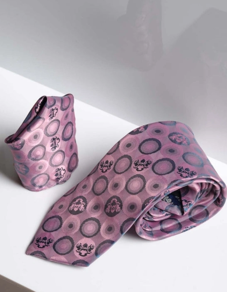 Bubbles Print Tie & Pocket Square Set - Baby Pink