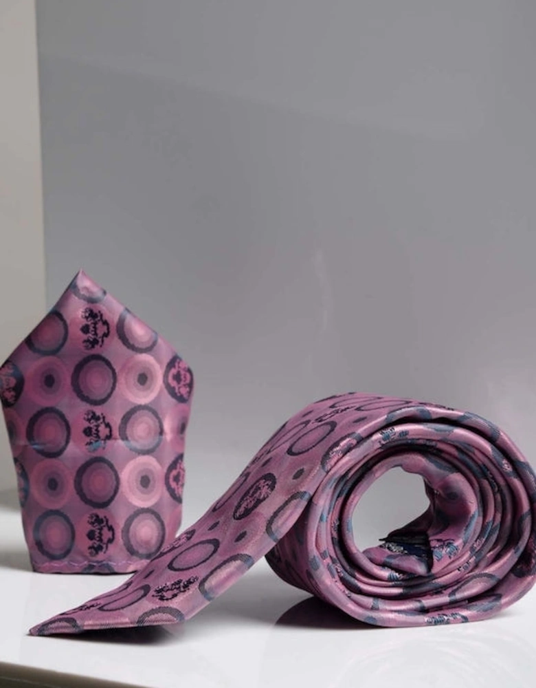 Bubbles Print Tie & Pocket Square Set - Baby Pink