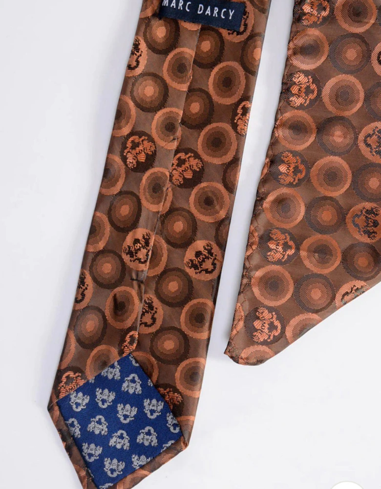 Bubbles Print Tie & Pocket Square Set - Orange