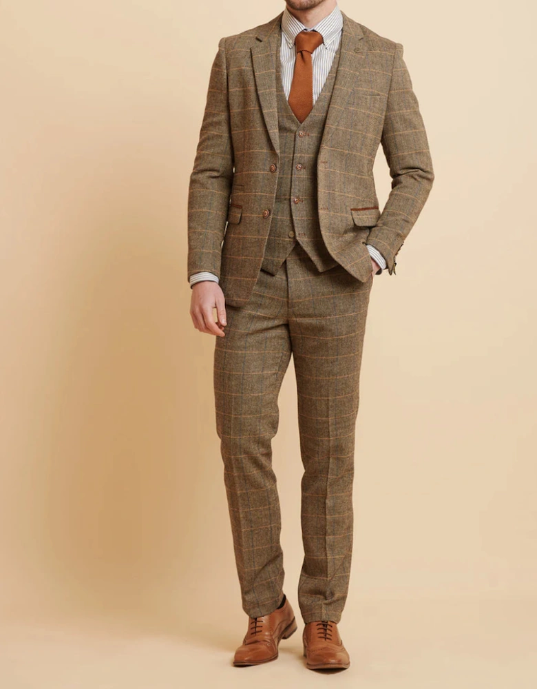 Ted Check Tweed Trouser - Tan