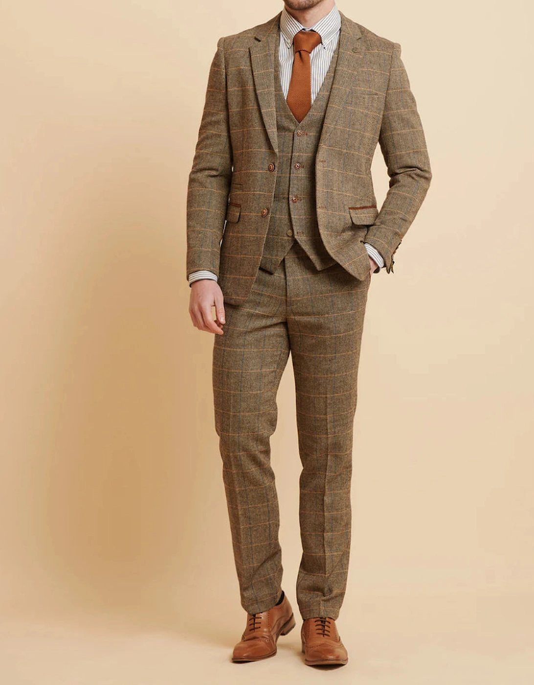 Ted Check Tweed Trouser - Tan