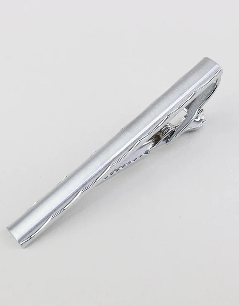 Waved Edge Tie Bar - Brushed Silver Finish