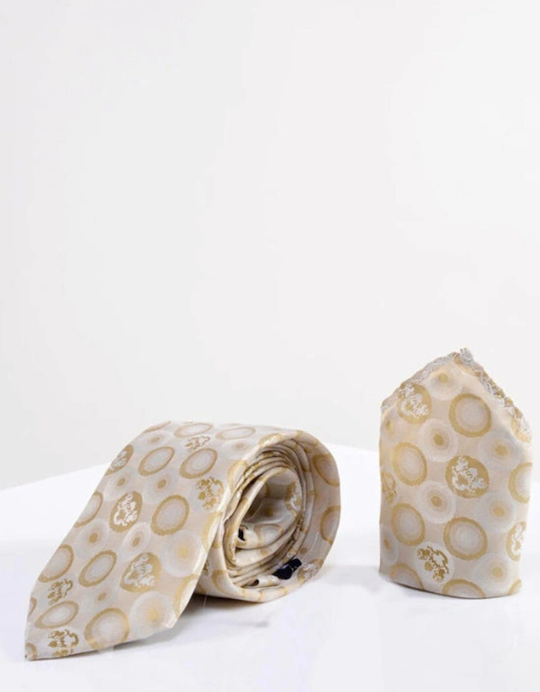 Bubbles Print Tie & Pocket Square Set - Stone