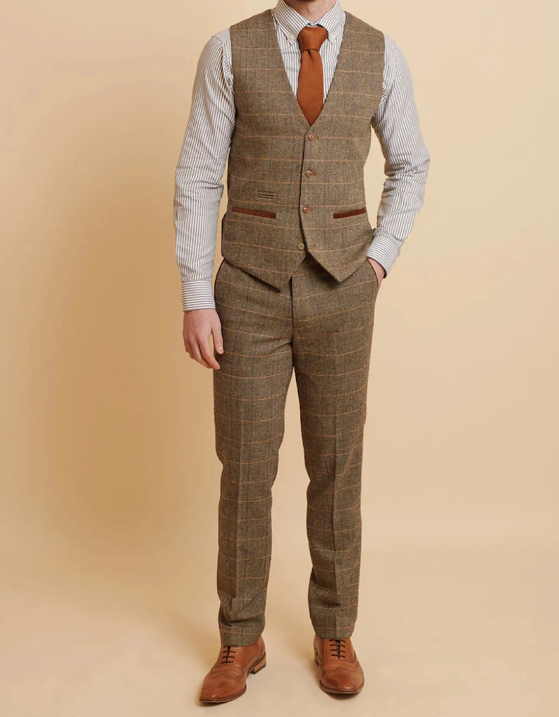 Ted Check Tweed Waistcoat - Tan