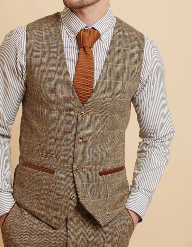 Ted Check Tweed Waistcoat - Tan