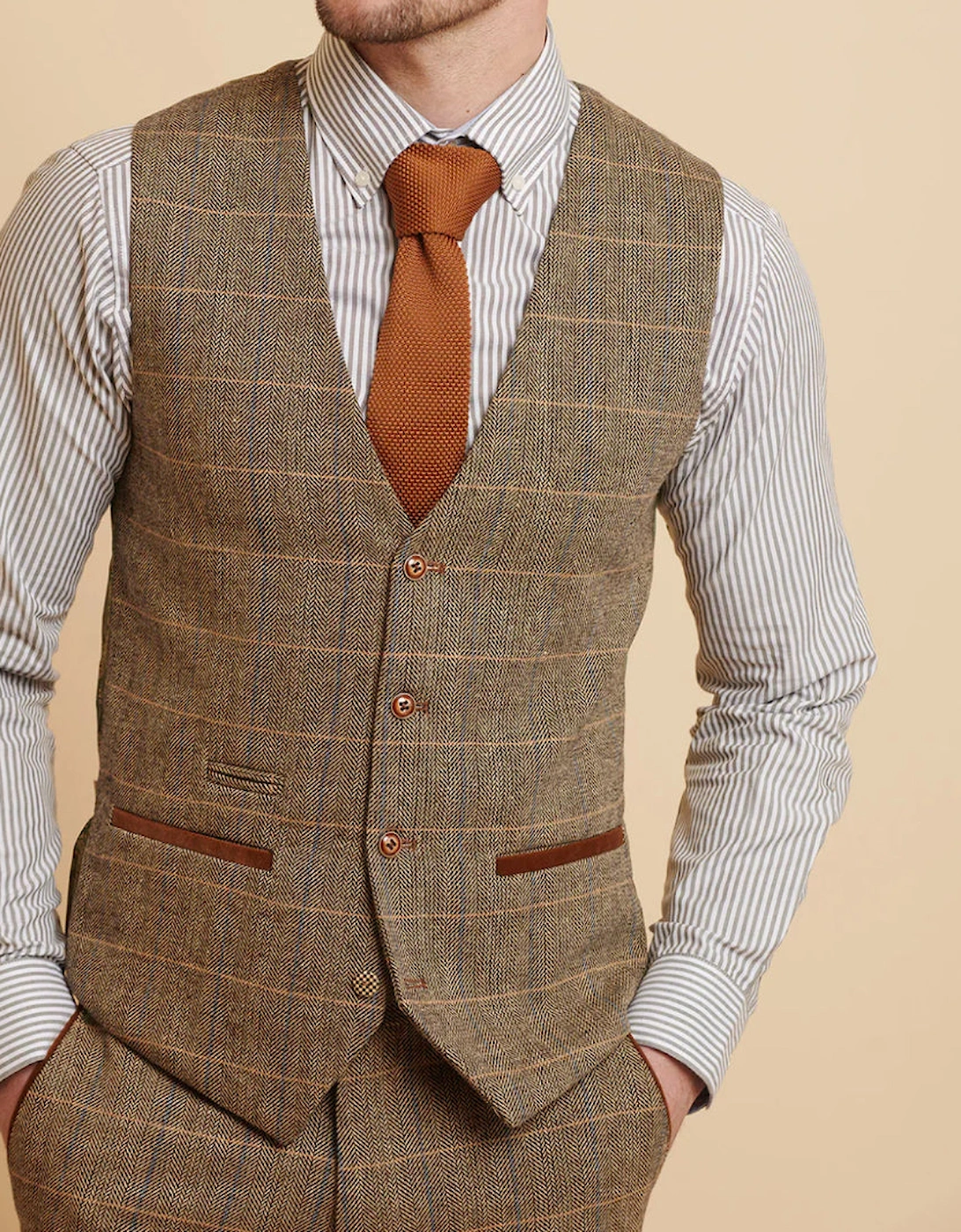 Ted Check Tweed Waistcoat - Tan, 6 of 5