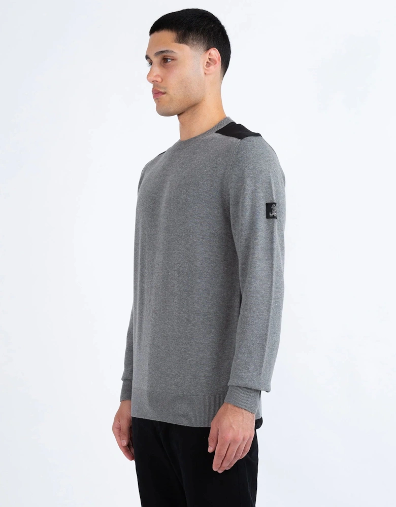 LUKE1977 Berwick Knitted Crew Jumper - Marl Grey