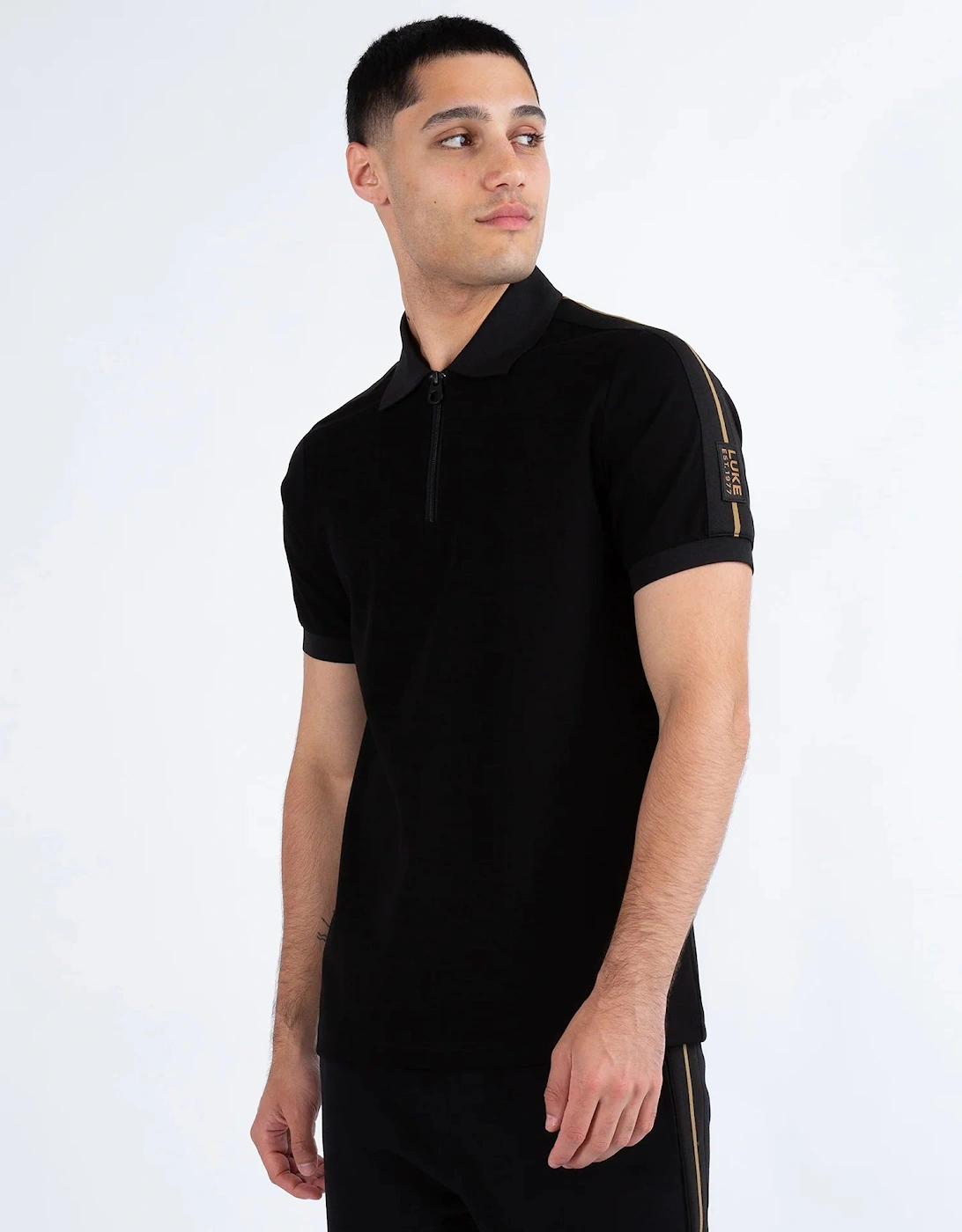 LUKE1977 Caltech Trim Tape Zip Polo - Black, 9 of 8