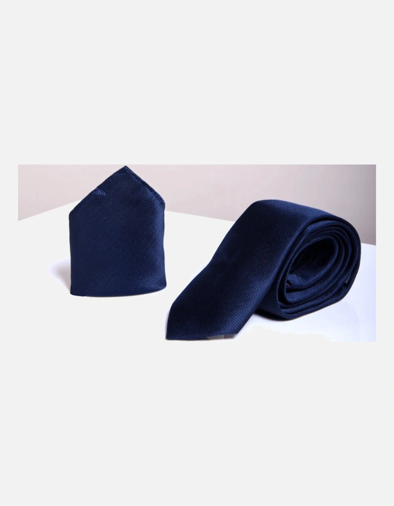 Toby Birdseye Tie & Pocket Square Set - Navy Blue