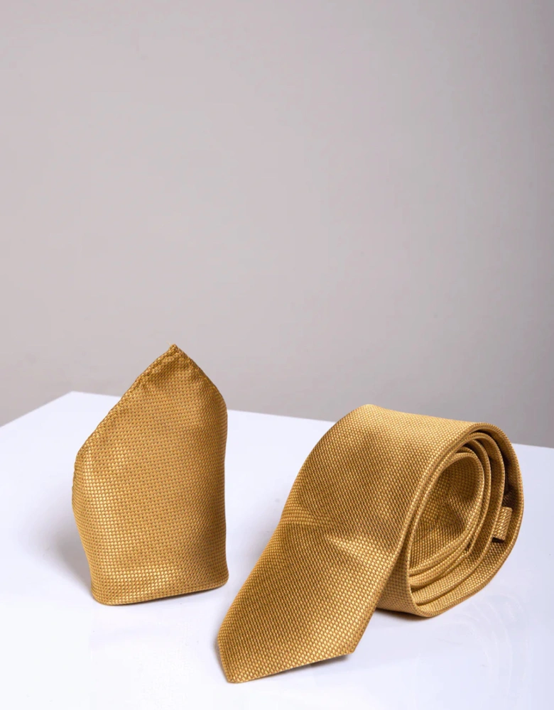 Toby Birdseye Tie & Pocket Square Set - Mustard