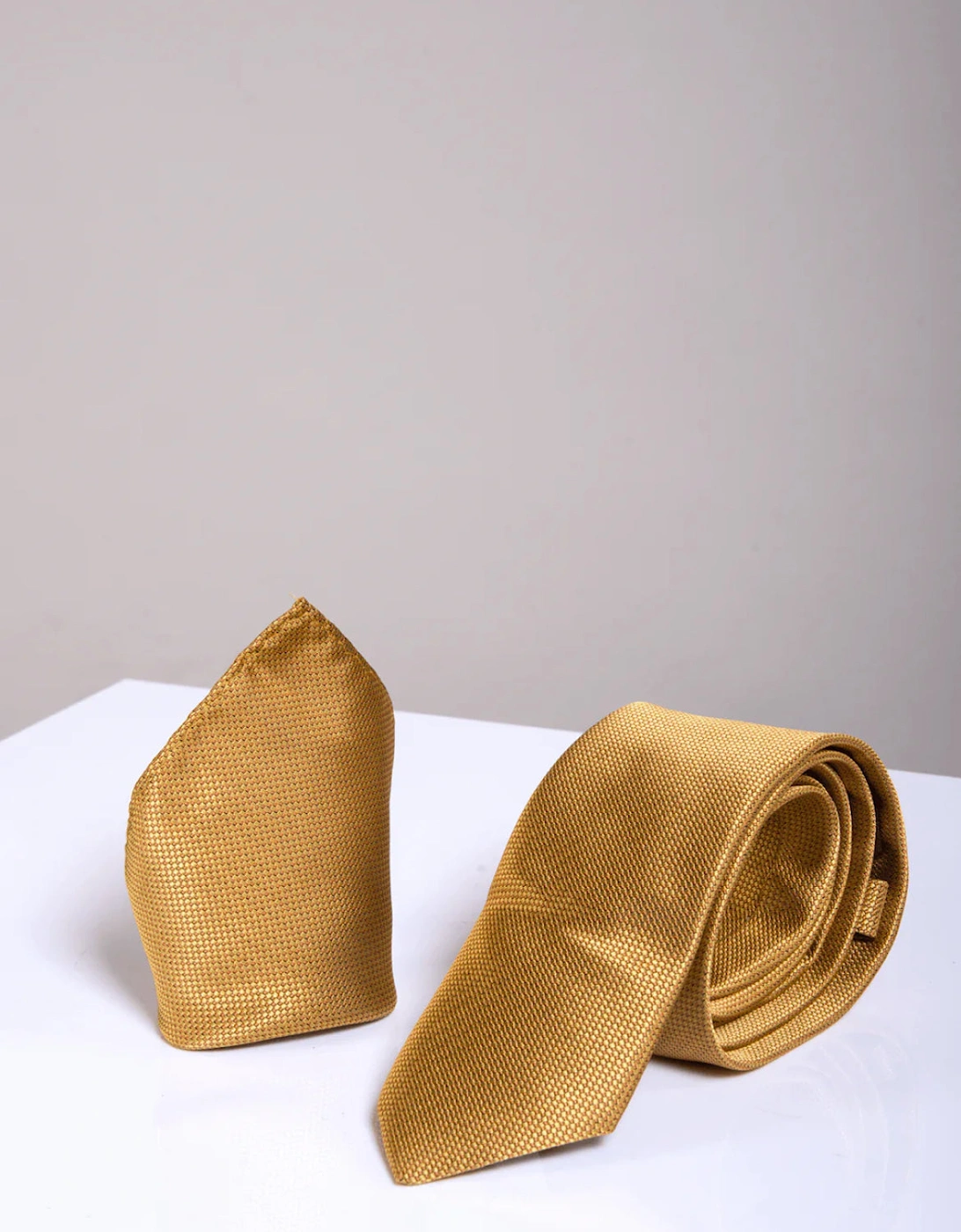 Toby Birdseye Tie & Pocket Square Set - Mustard, 2 of 1