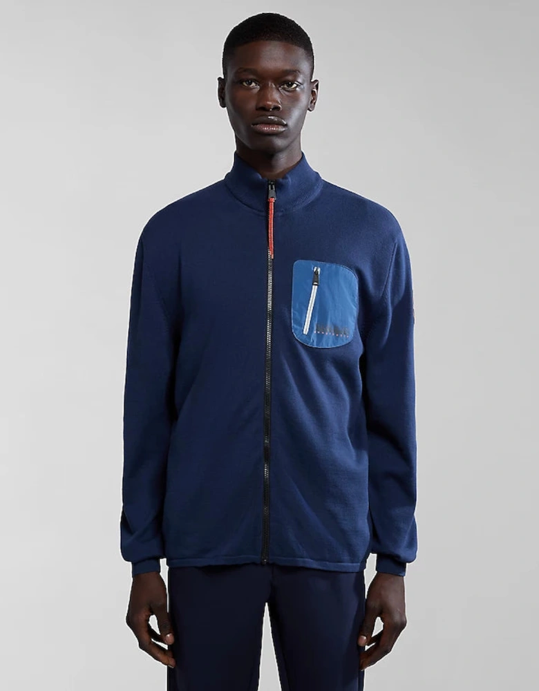 D-Huron Full Zip Knitted Jumper - Navy Blue