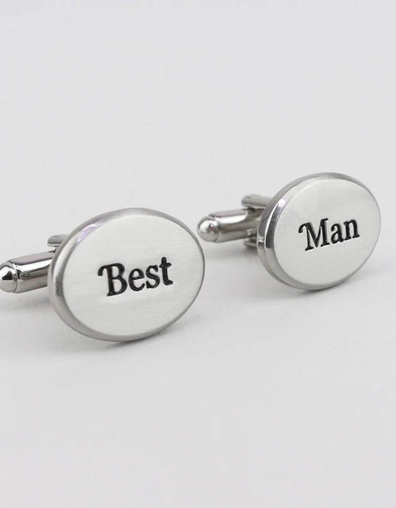 Rhodium Effect Oval Best Man Cufflinks
