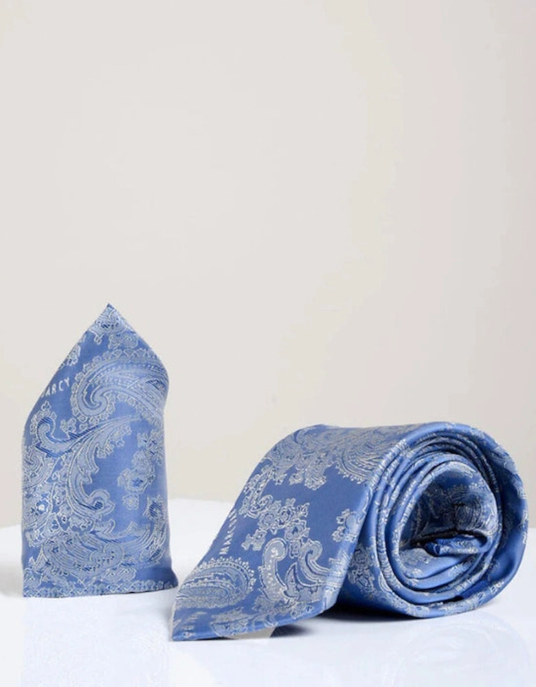 Paisley Tie & Pocket Square Set - Sky Blue
