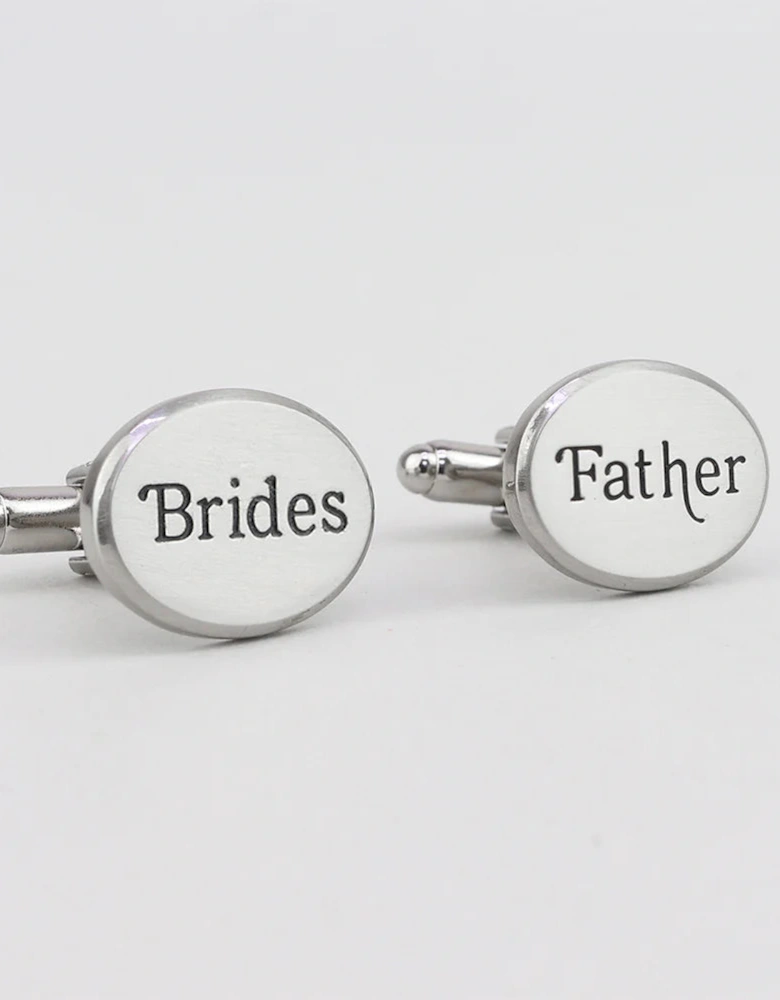 Rhodium Effect Oval Brides Father Cufflinks