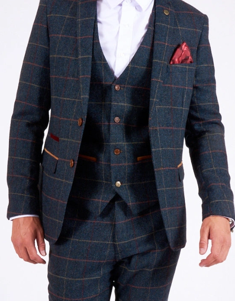 Eton Tweed Check Waistcoat - Navy Blue