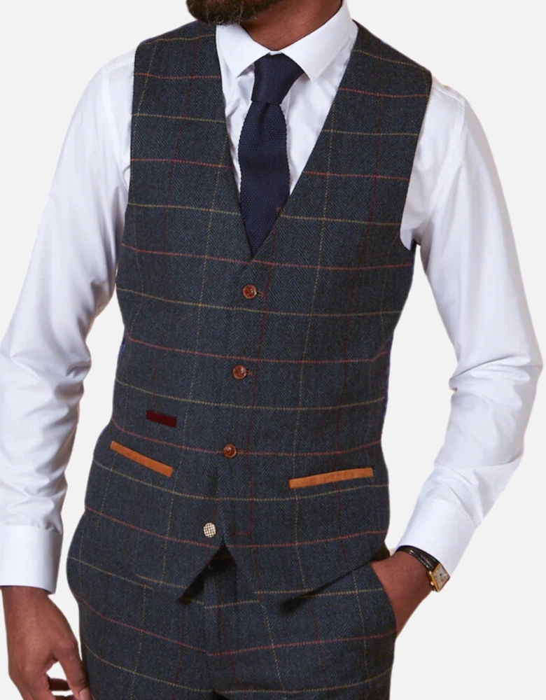 Eton Tweed Check Waistcoat - Navy Blue