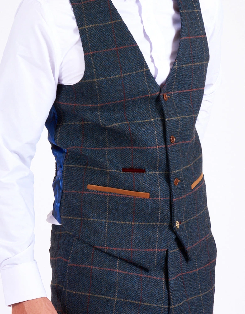 Eton Tweed Check Waistcoat - Navy Blue