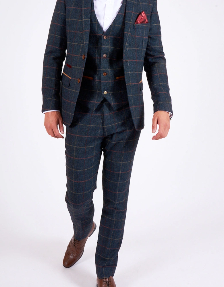 Eton Tweed Check Blazer - Navy Blue