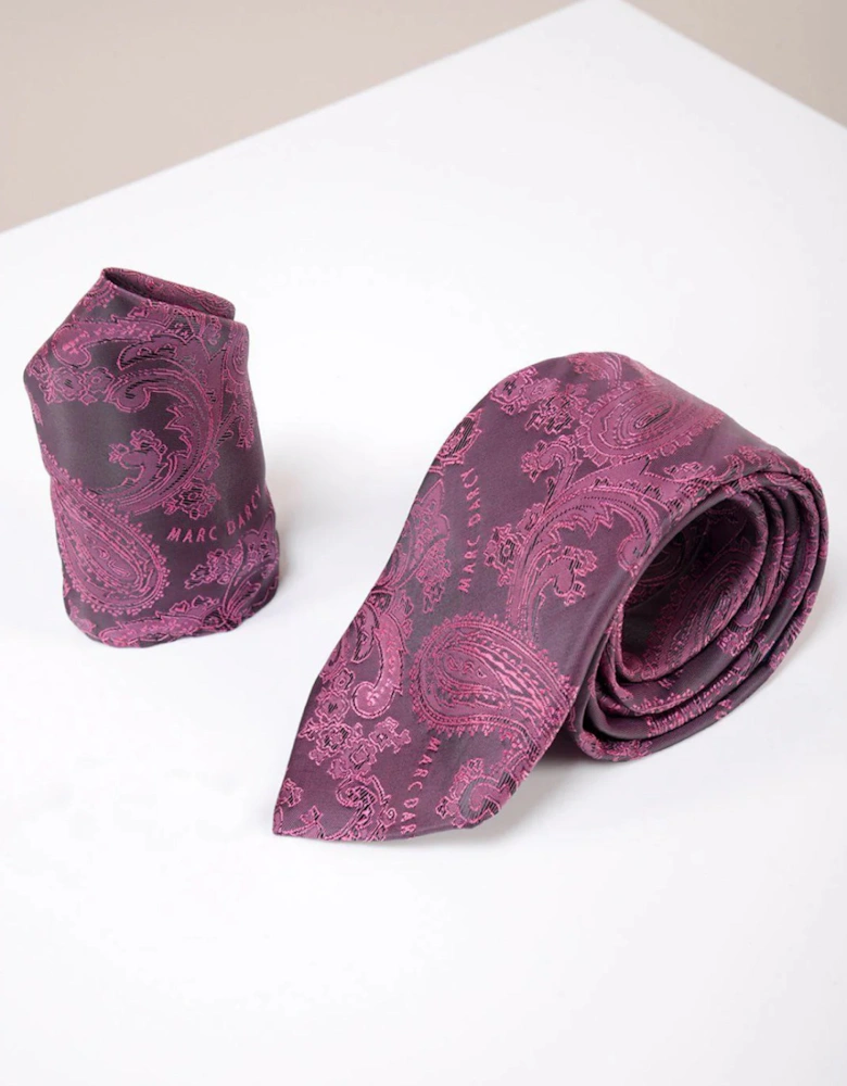 Paisley Tie & Pocket Square Set - Berry