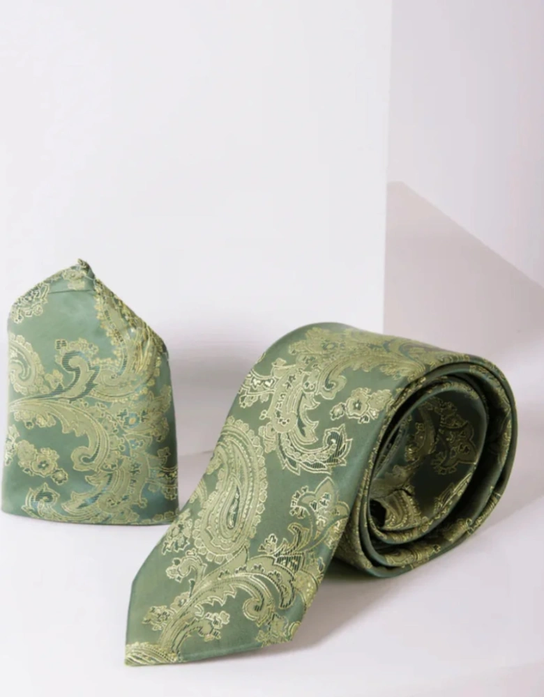 Paisley Tie & Pocket Square Set - Green