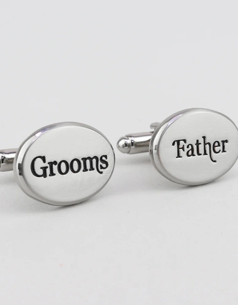 Rhodium Effect Oval Grooms Father Cufflinks