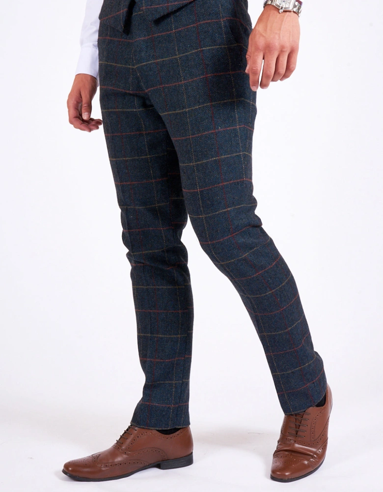 Eton Tweed Check Trouser - Navy Blue