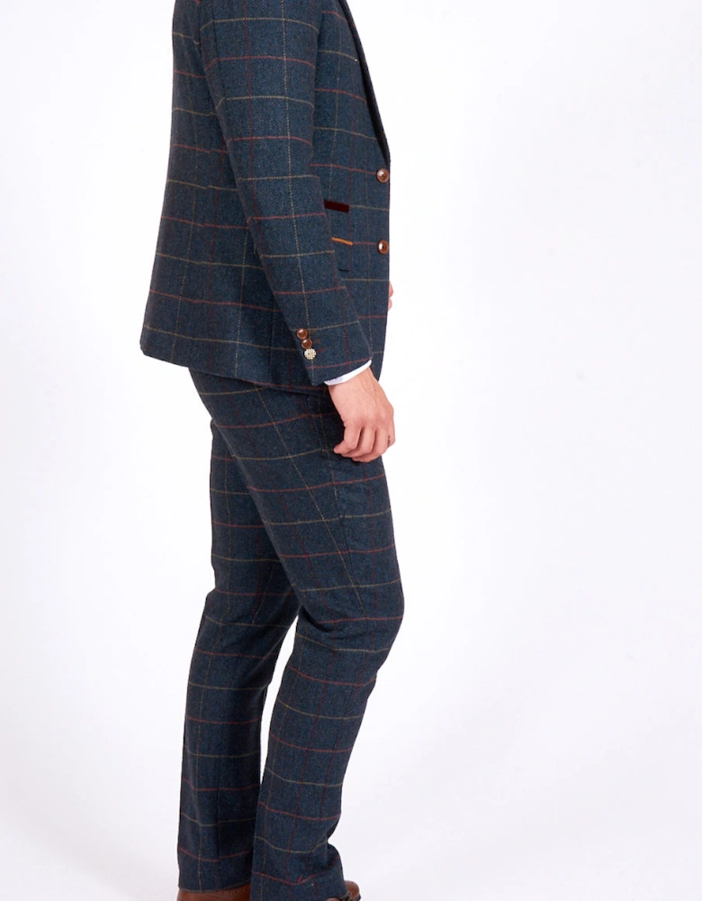 Eton Tweed Check Trouser - Navy Blue