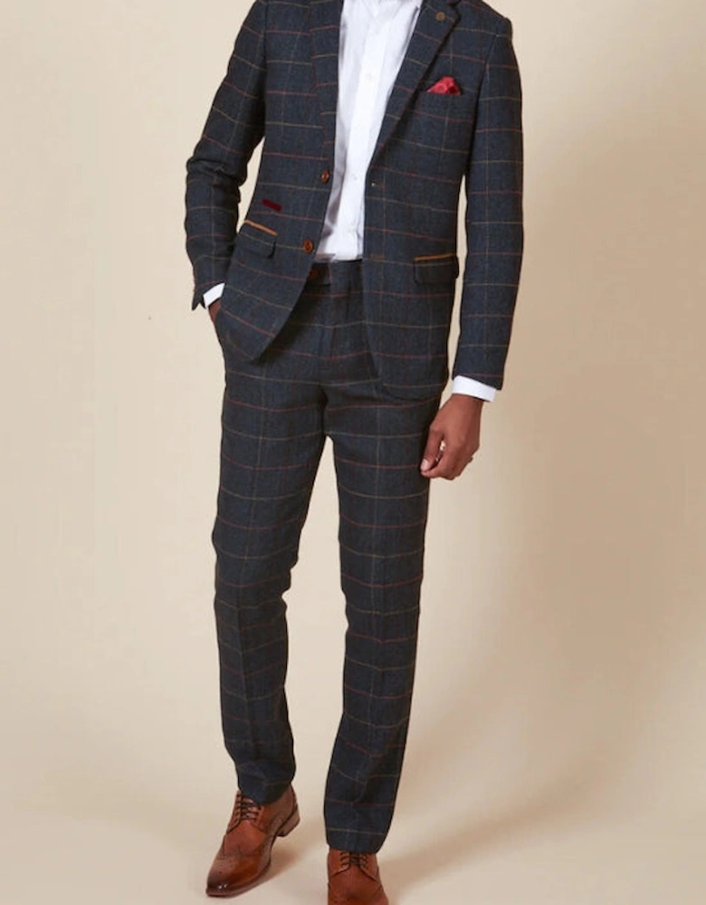 Eton Tweed Check Trouser - Navy Blue