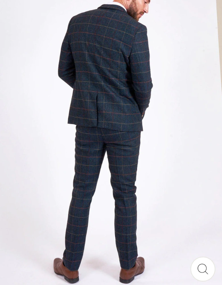 Eton Tweed Check Trouser - Navy Blue